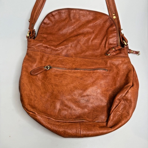 Vintage SABINA NEW YORK Tan Brown Leather Crossbody Bag Foldover Zip Top EUC - Picture 4 of 15